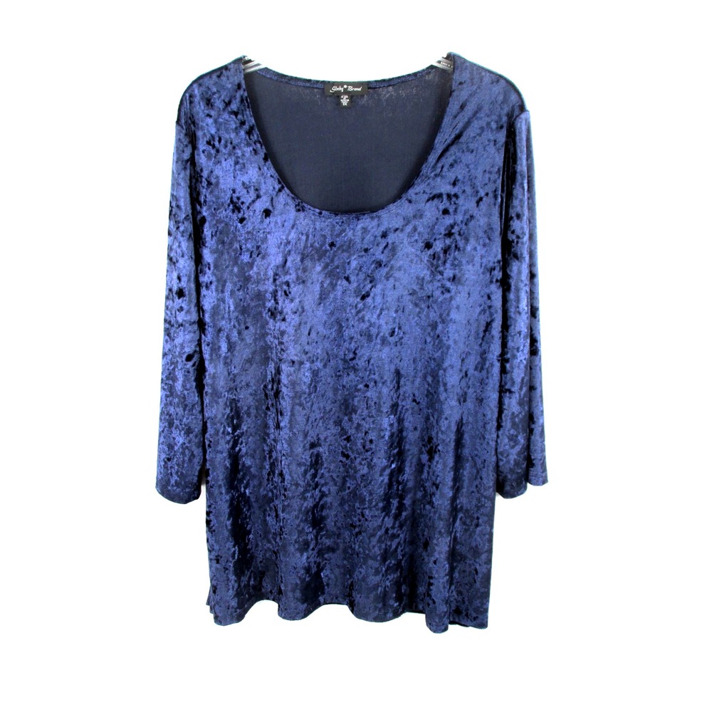 Slinky Brand Women 1X Dark Blue Crushed Velvet Pullover Tunic Stretch 12299-018
